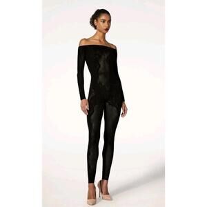NWT! Wolford Lace Tattoo Jumpsuit Catsuit SMALL New Black